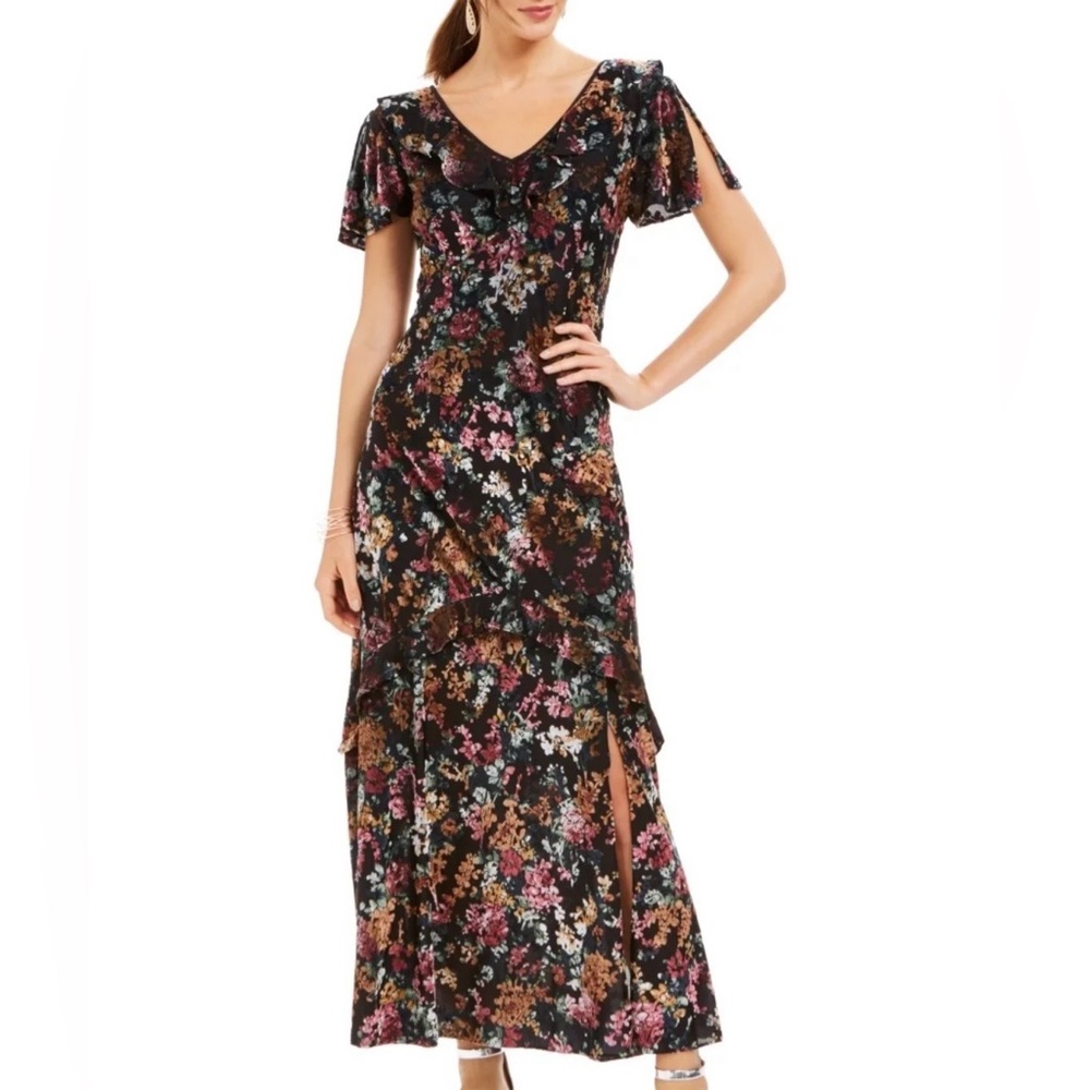 INC Int’l Whimsigoth Burnout Velvet Floral Black Maxi Dress-8-Dark Romantic Boho
